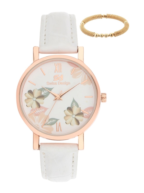 

Swiss Design Women White & Rose Gold-Toned Watch Gift Set SDW-105