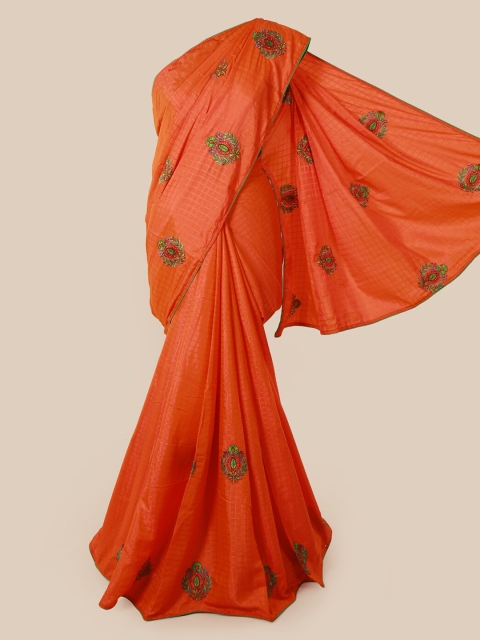 

Pothys Orange & Green Art Silk Floral Embroidered Saree