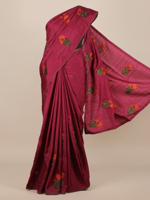 

Pothys Maroon Pure Silk Embroidered Tussar Saree