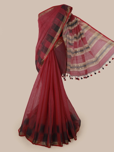 

Pothys Maroon Solid Cotton Blend Saree