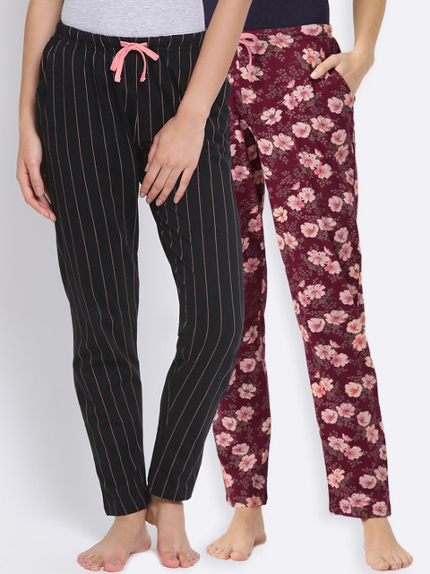 

Kanvin Women Pack of 2 Pure Cotton Lounge Pants, Maroon
