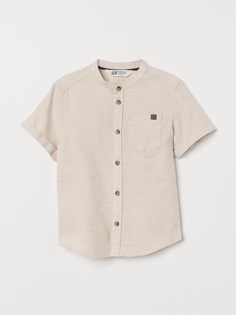 

H&M Boys Beige Solid Cotton Grandad Shirt