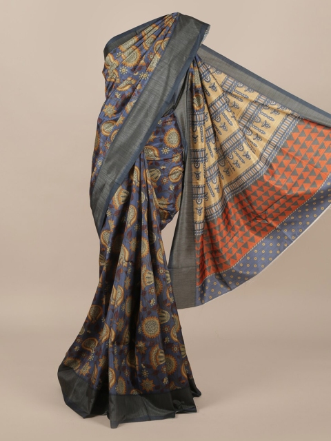 

Pothys Blue Printed Jute Silk Saree