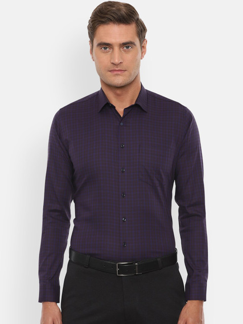 

Van Heusen Men Maroon & Navy Blue Slim Fit Checked Formal Shirt