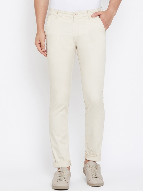 

Canary London Men Cream-Coloured Slim Fit Solid Regular Trousers