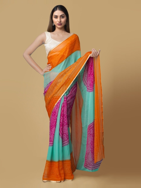 

Unnati Silks Multicoloured Pure Chiffon Printed Bandhani Saree, Multi