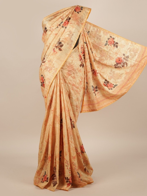 

Pothys Mustard Pure Silk Printed Tussar Saree
