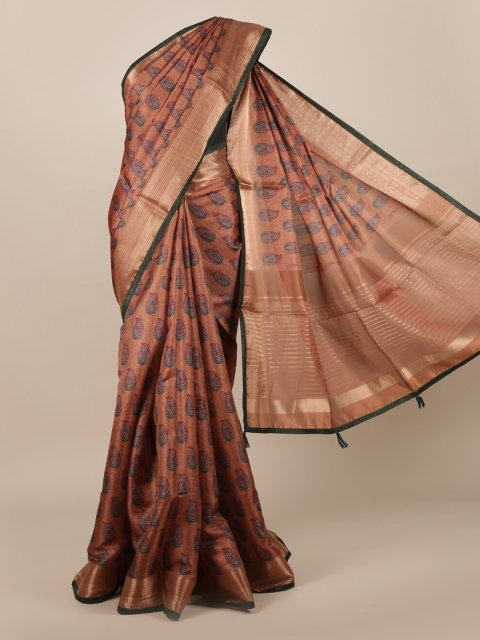 

Pothys Brown Printed Jute Silk Saree