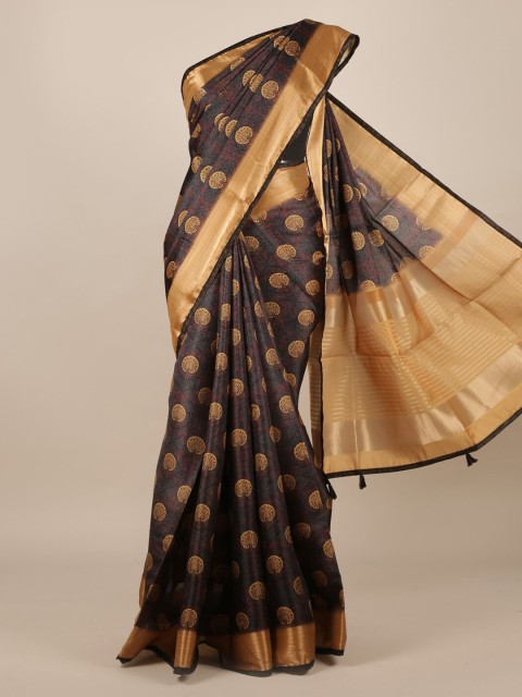 

Pothys Black Printed Jute Silk Saree