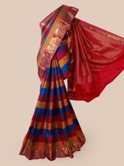 

Pothys Red & Blue Pure Silk Striped Saree