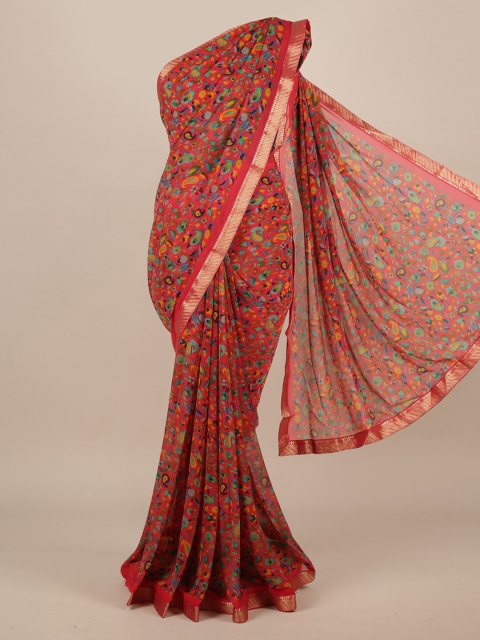 

Pothys Pink Printed Poly Chiffon Saree