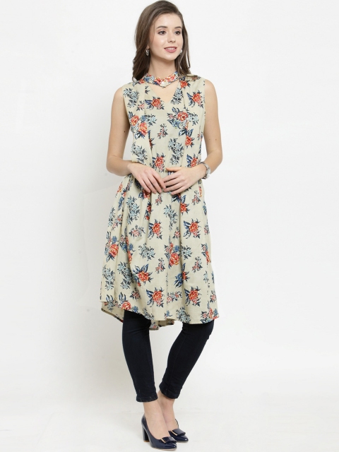 

Get Glamr Women Beige Floral Printed Thread Work Floral Kurta