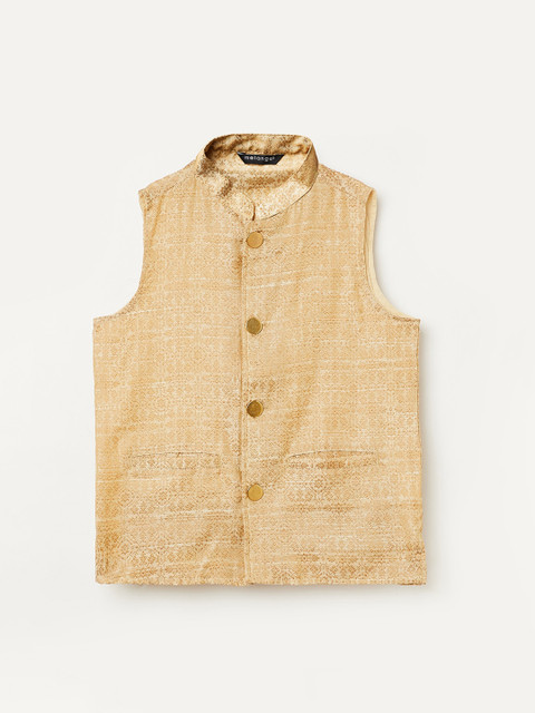 

Melange by Lifestyle Boys Golden Self Design Nehru Jacket, Gold