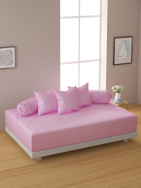 

SWAYAM Set Of 6 Pink & White Printed Pure Cotton Diwan Set