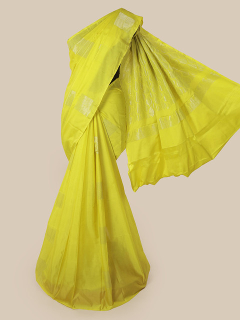 

Pothys Lime Green & Silver-Toned Silk Cotton Woven Design Saree