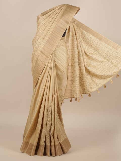 

Pothys Gold-Coloured Pure Silk Printed Tussar Saree