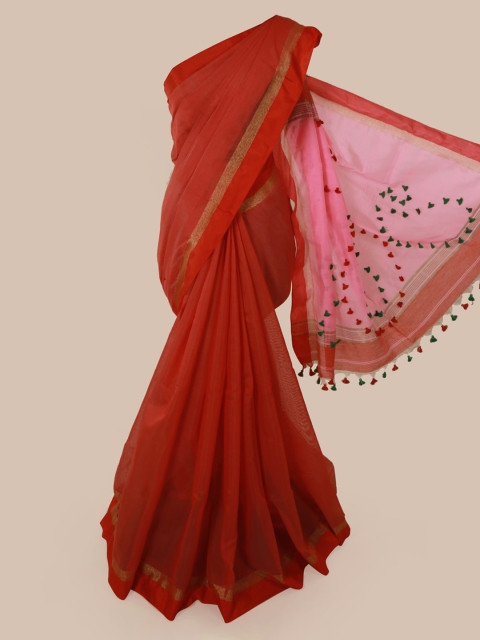 

Pothys Red Solid Cotton Blend Saree