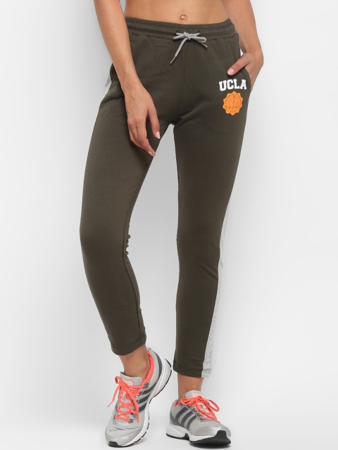 

UCLA Women Olive Green Solid Slim Fit Crop Track Pants