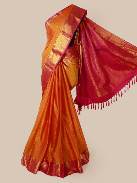 

Pothys Orange & Gold-Toned Pure Silk Woven Design Saree