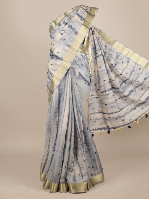 

Pothys Grey Printed Jute Silk Saree with Tasseled Pallu