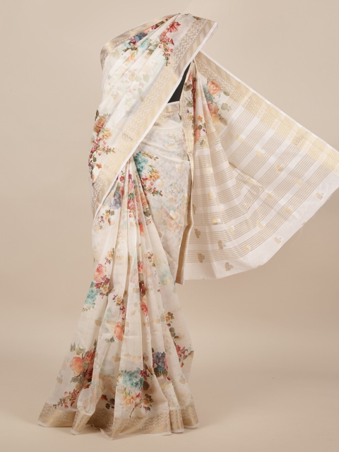 

Pothys Cream-Coloured Pure Silk Printed Tussar Saree