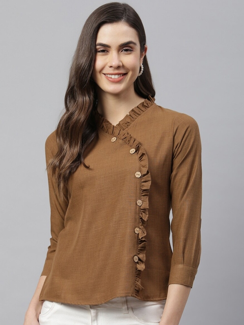 

HK colours of fashion Brown Frilled Regular Top