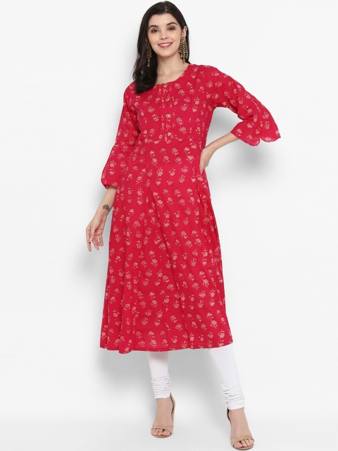 

ZOEYAMS Women Pink & Beige Floral Print Cotton Flared Sleeves Kurta