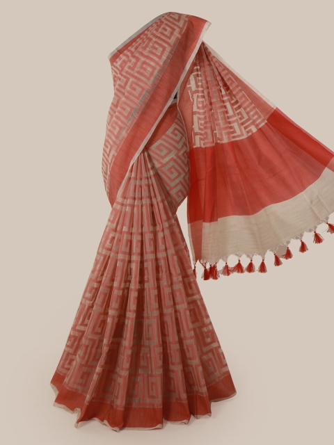 

Pothys Cream-Coloured & Red Supernet Printed Saree