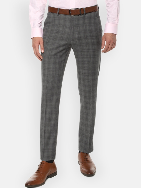 

Louis Philippe Permapress Men Grey & Black Slim Fit Checked Regular Trousers