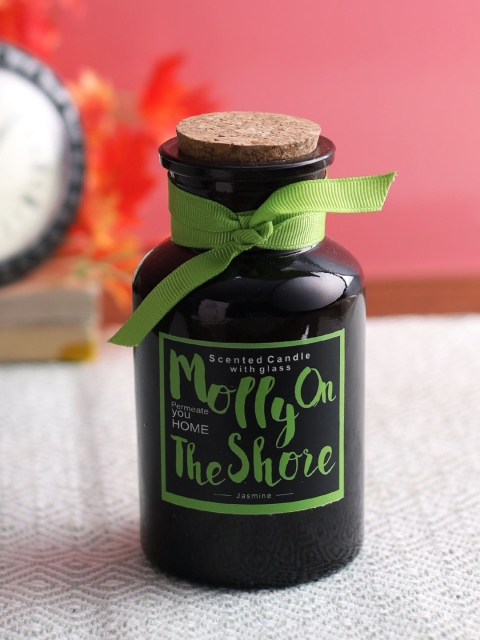 

Aapno Rajasthan Black & Green Glass Candle with Stopper
