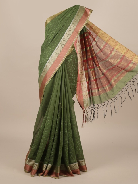 

Pothys Green Pure Silk Woven Design Tussar Saree