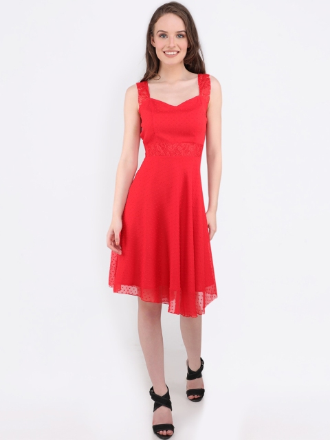 

MARC LOUIS Women Red Self Design Fit and Flare Dress