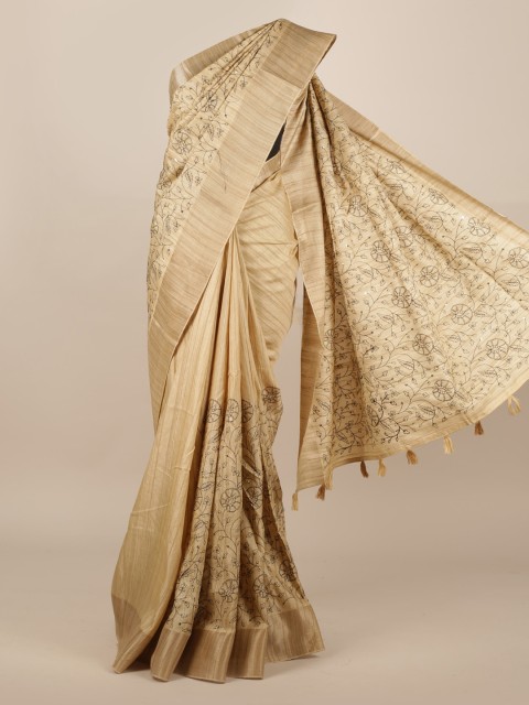 

Pothys Gold-Toned Pure Silk Printed Tussar Saree