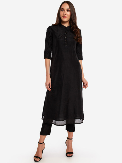 

Desi Weavess Women Black Solid Kurta with Trousers