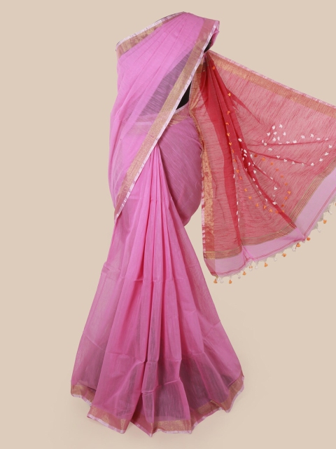 Pothys Pink Solid Cotton Blend Saree