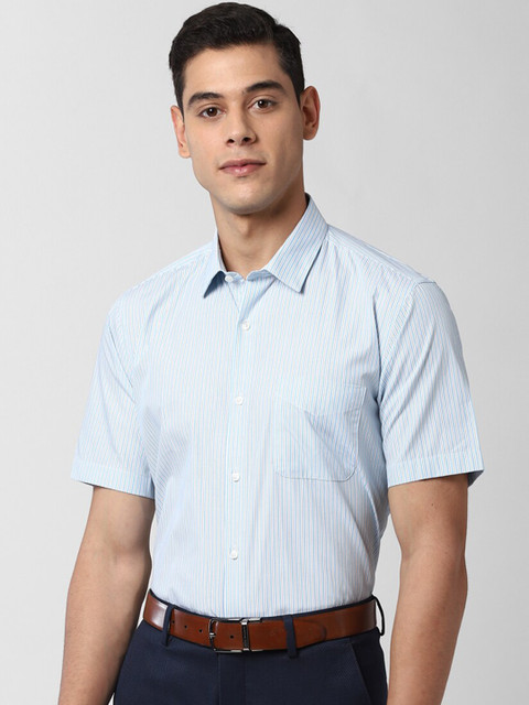 

Peter England Men White & Blue Regular Fit Striped Pure Cotton Formal Shirt