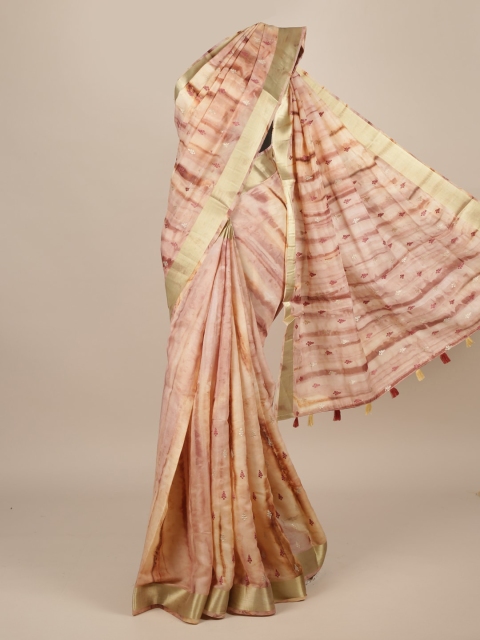 

Pothys Peach-Coloured Printed Jute Silk Saree