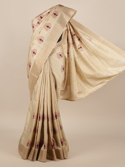 

Pothys Gold-Coloured Pure Silk Embroidered Tussar Saree