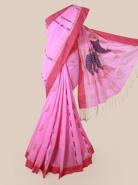

Pothys Pink Printed Cotton Blend Saree