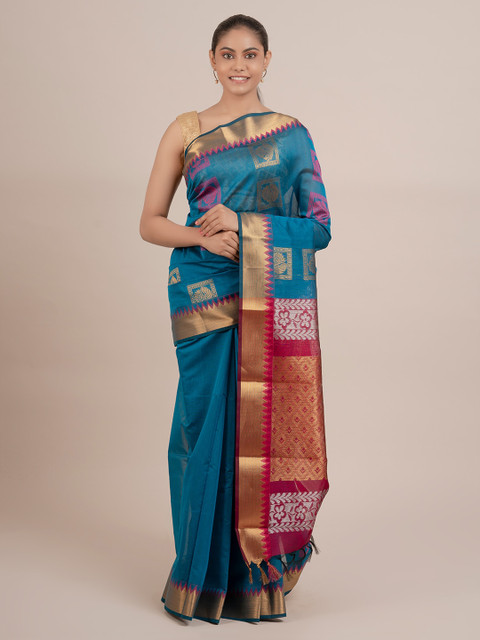 

Pothys Blue & Golden Woven Design Saree