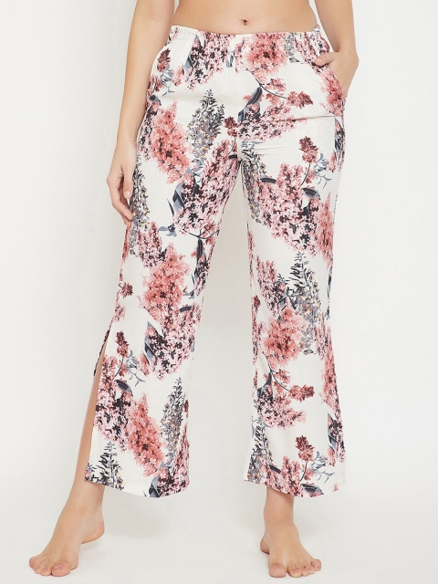 

Clovia Women White & Pink Printed Lounge Pants
