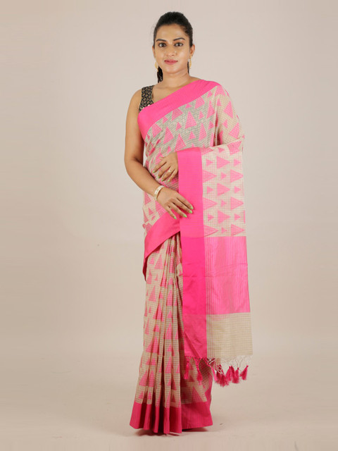 

Pothys Pink & Beige Cotton Blend Printed Saree