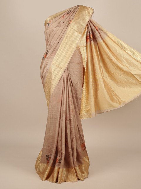 

Pothys Brown & Gold-Toned Jute Silk Printed Saree