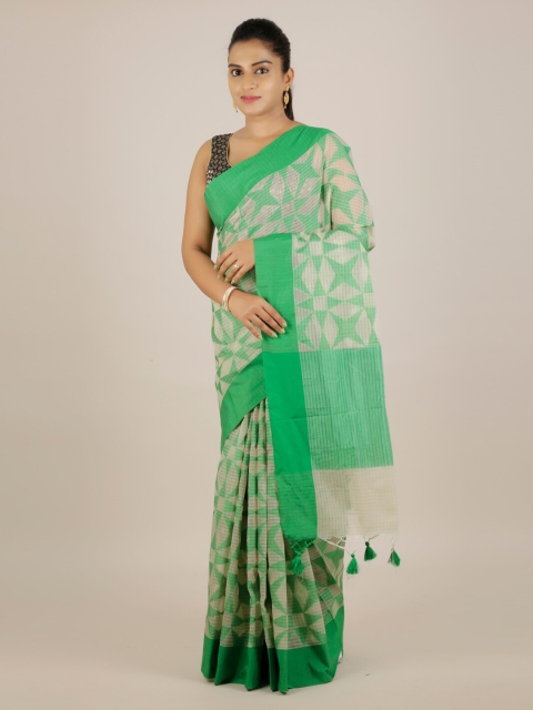 

Pothys Green & Beige Cotton Blend Woven Design Saree