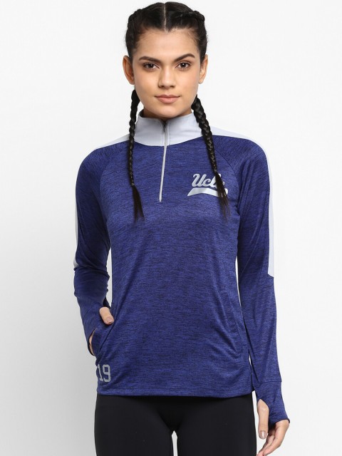 

UCLA Women Navy Blue Solid Slim Fit T-shirt with Melange Effect