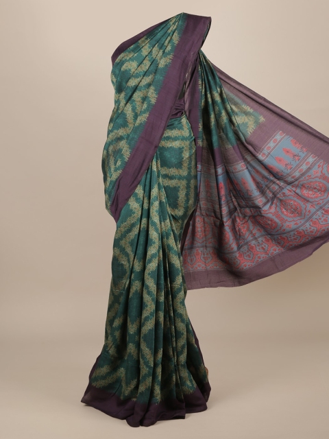 

Pothys Green & Purple Jute Silk Printed Saree