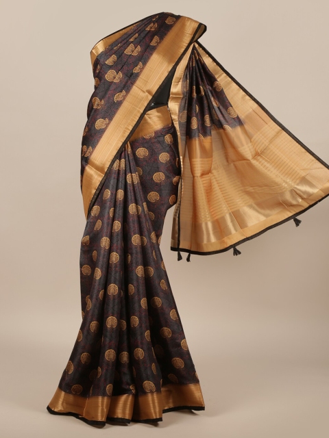 

Pothys Black Printed Jute Silk Saree