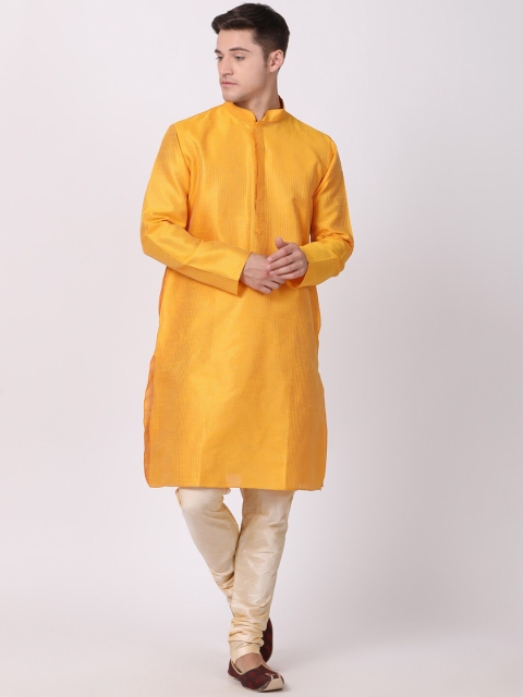 

TABARD Men Mustard Yellow & Beige Striped Kurta with Churidar
