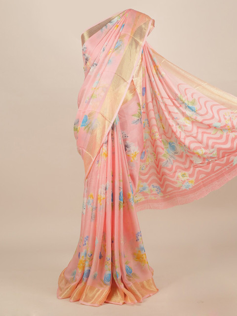 

Pothys Pink Printed Poly Chiffon Saree
