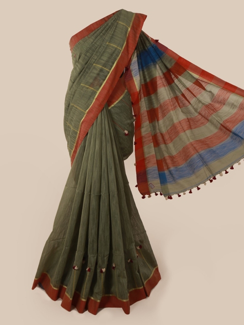 

Pothys Green Striped Cotton Blend Saree